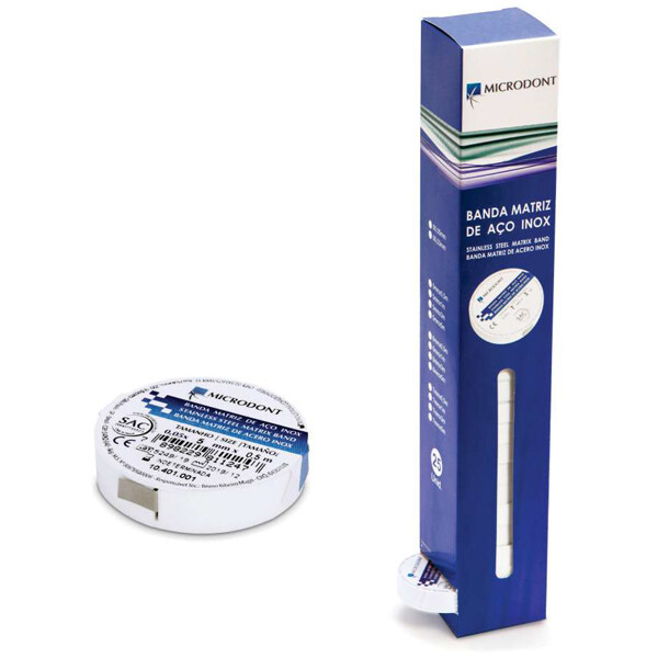 Microdont Stainless Steel Matrix Band 0.05 x 5mm – 0.5m Roll, 25 Rolls per Box