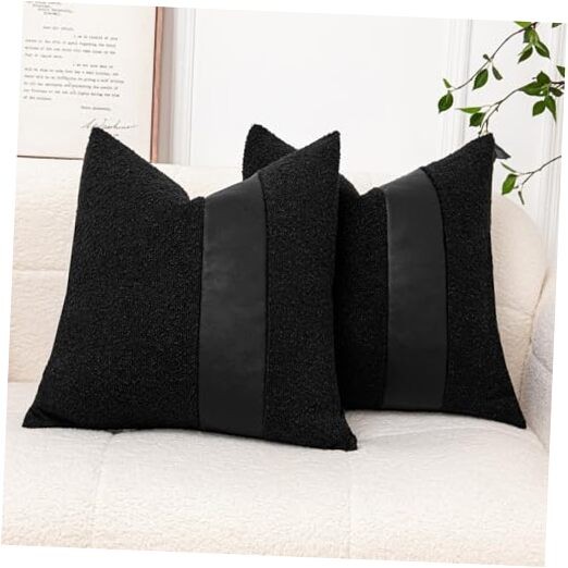 Pack of 2 Black Boucle Decorative 18" x 18" (Pack of 2) Black/Faux Leather