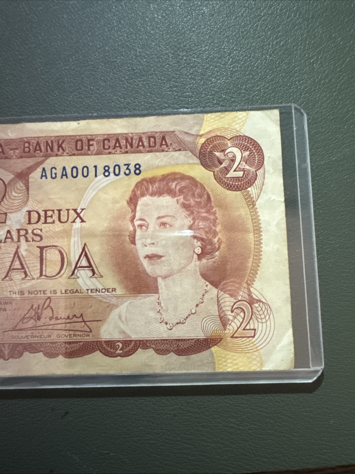 1974 2 Dollar Canada Very Early Serial Circulated Banknote