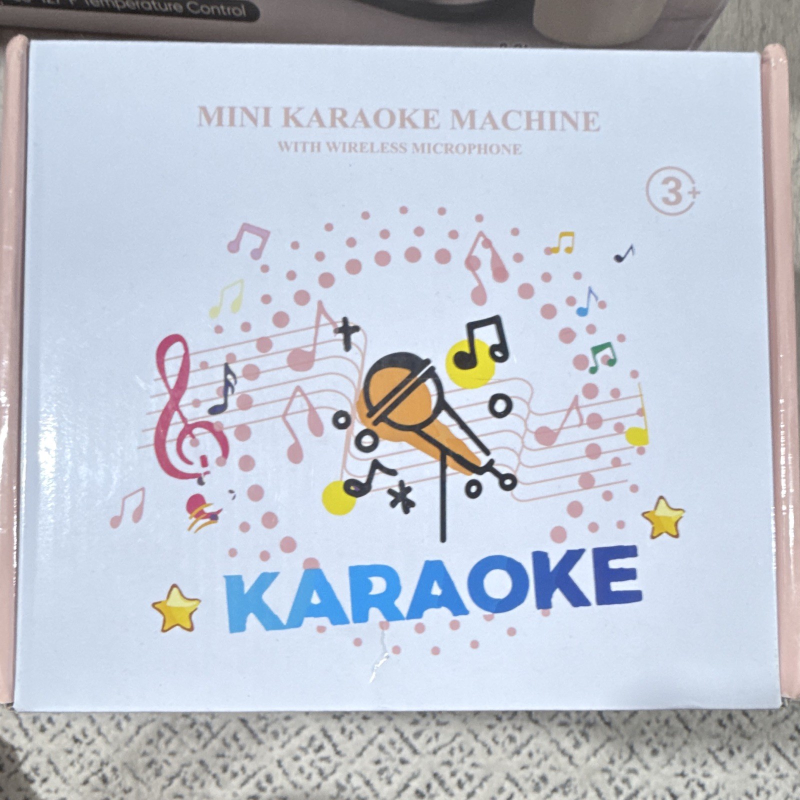 Mini Karaoke Machine Portable White/Pink w/ Wireless Mic & Recording