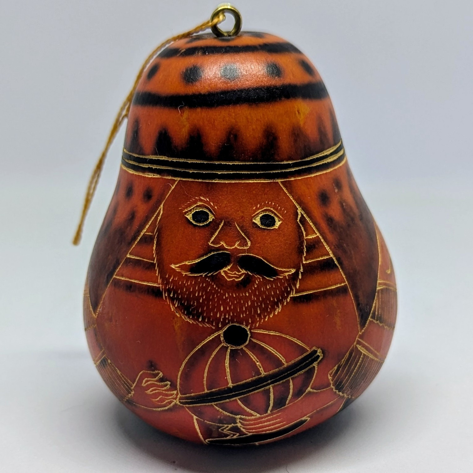 Vintage Folk Art Man Gourd Rattle Hand Carved Crafted Handmade