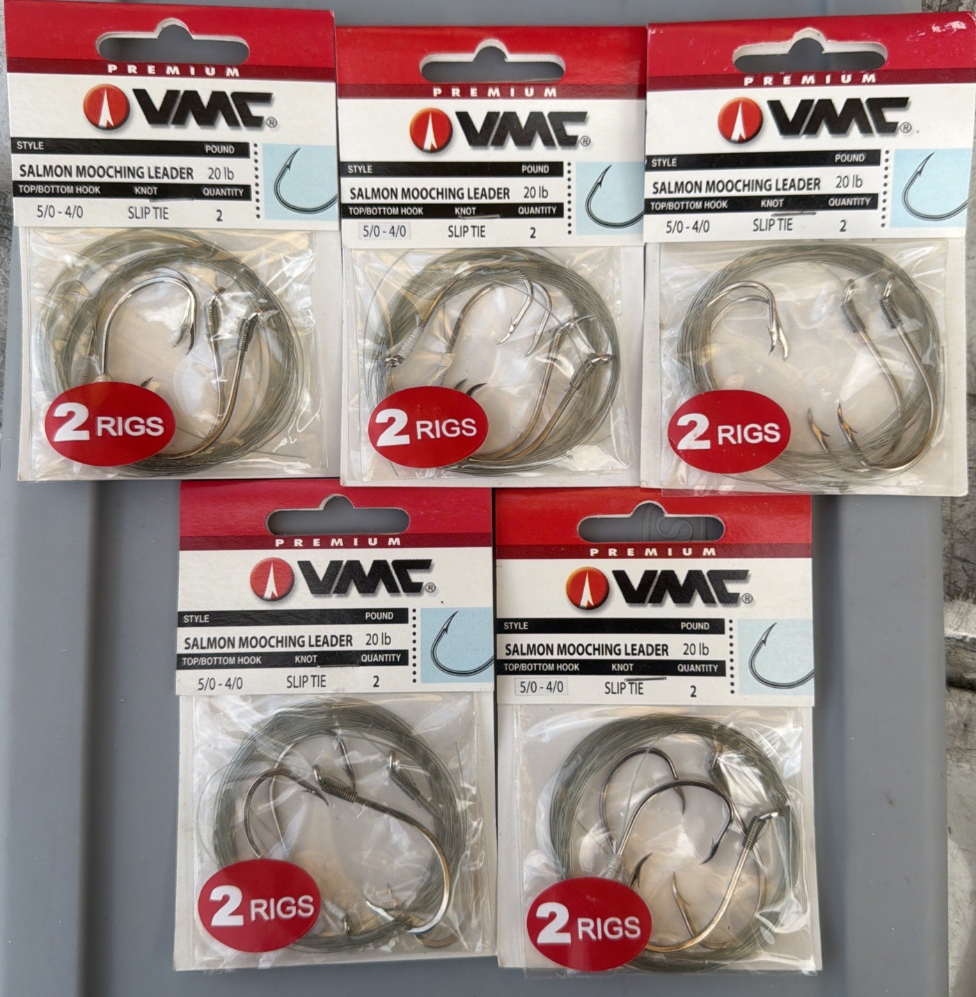 5 Packs VMC Salmon Mooching Rigs 20# 5/0-4/0 2 Per Package 10 Total Rigs