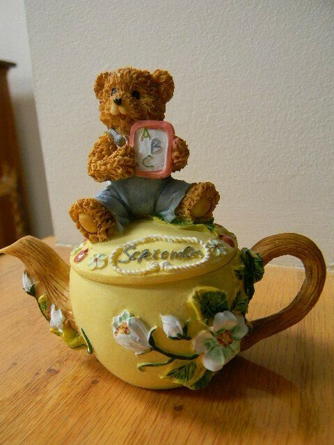 Trinket Box Bear Teapot *September* School  ABC's Resin - New
