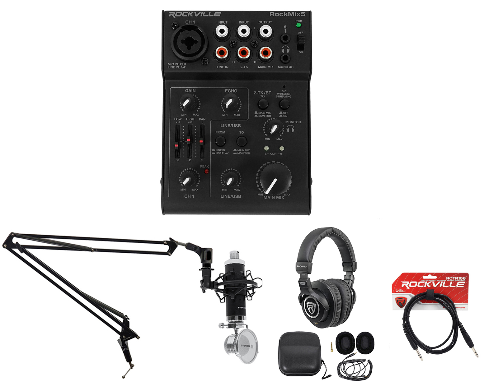Rockville 1-Person Podcast Podcasting Recording Kit w/RCM Mic+Boom+Headphones