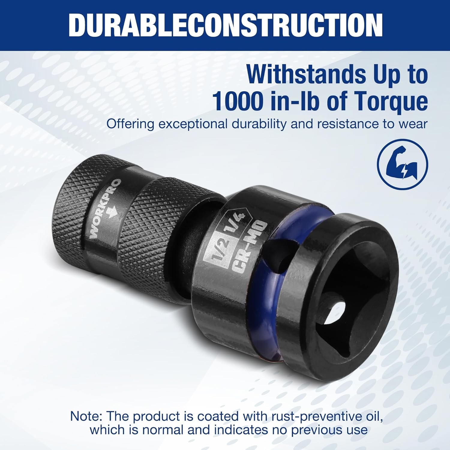 WORKPRO 1/2" Square to 1/4" Hex Quick Release Impact Socket Adapter Bit Holder