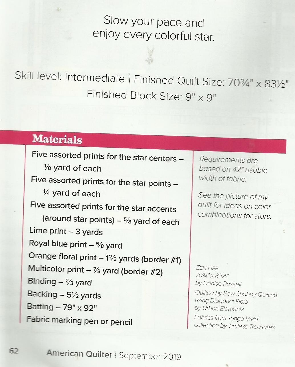 E0444 ZEN LIFE QUILT PATTERN/INSTRUCTIONS