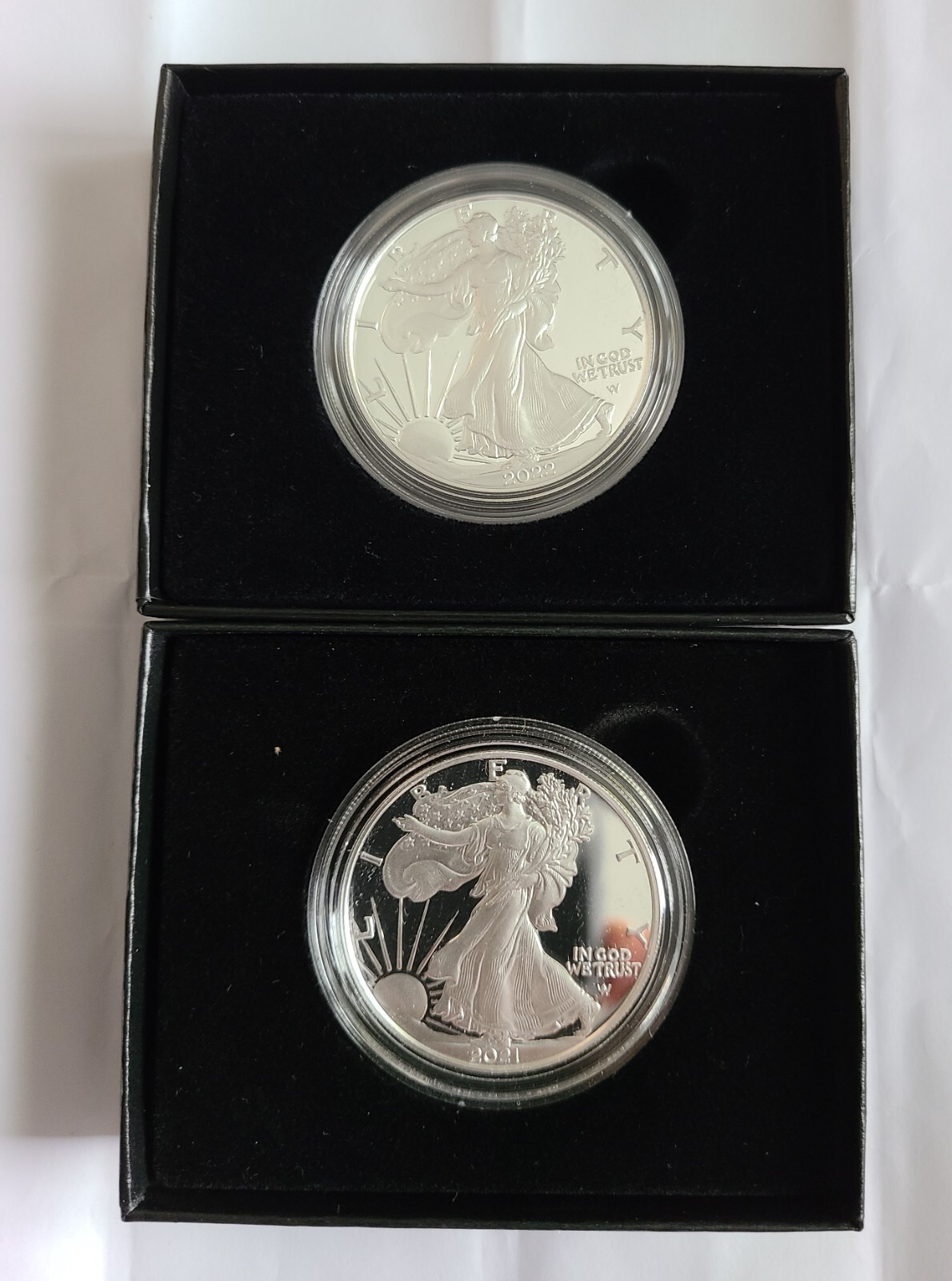 2022 "W" Silver American Eagle Set of 2, 1 Proof, 1 Uncirculated
