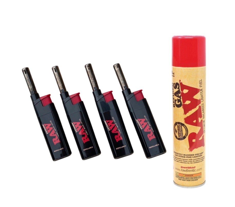 Raw Extendo Lighter Refillable + Raw Refined Butane Premium Lighter Fuel (300 ML