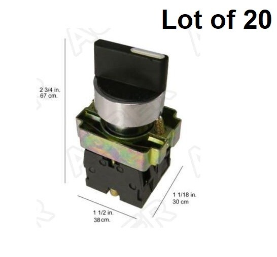 Rotary Selector Switch 22mm Latching Maintained 1NO 1NC 2-Position, Lot of 20