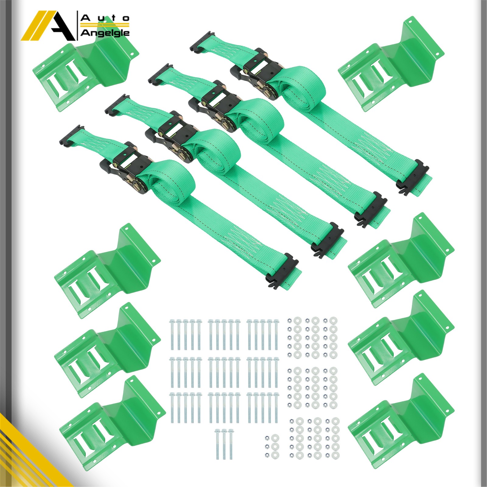 Green E Track Wheel Chock 8ft Green Ratchet Straps Kit 2 Sets For Trailers ATV