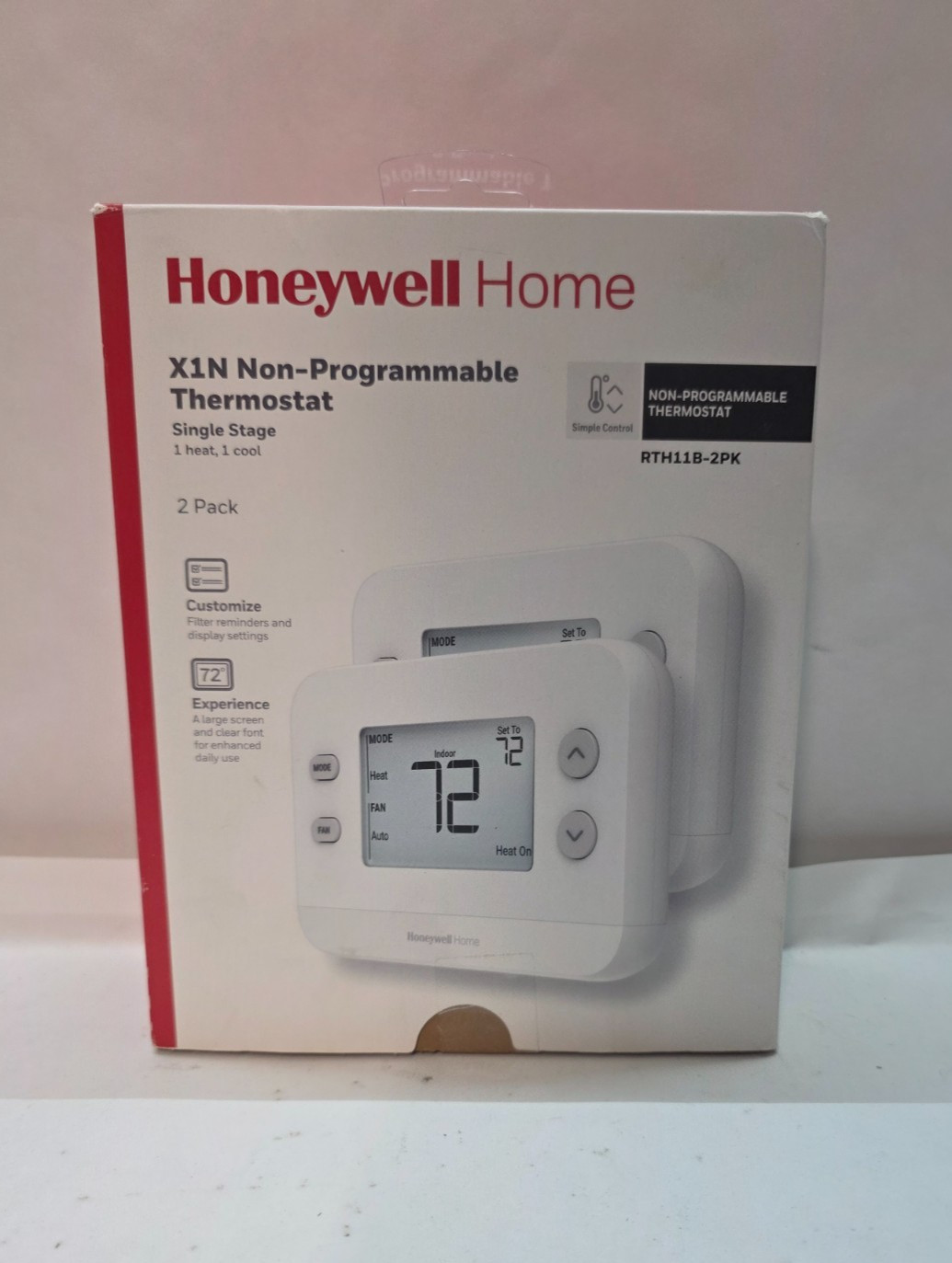 Honeywell Home (RTH11B-2PK) Non-Program Thermostat, Single-Stage, 1-Heat/1-Cool.