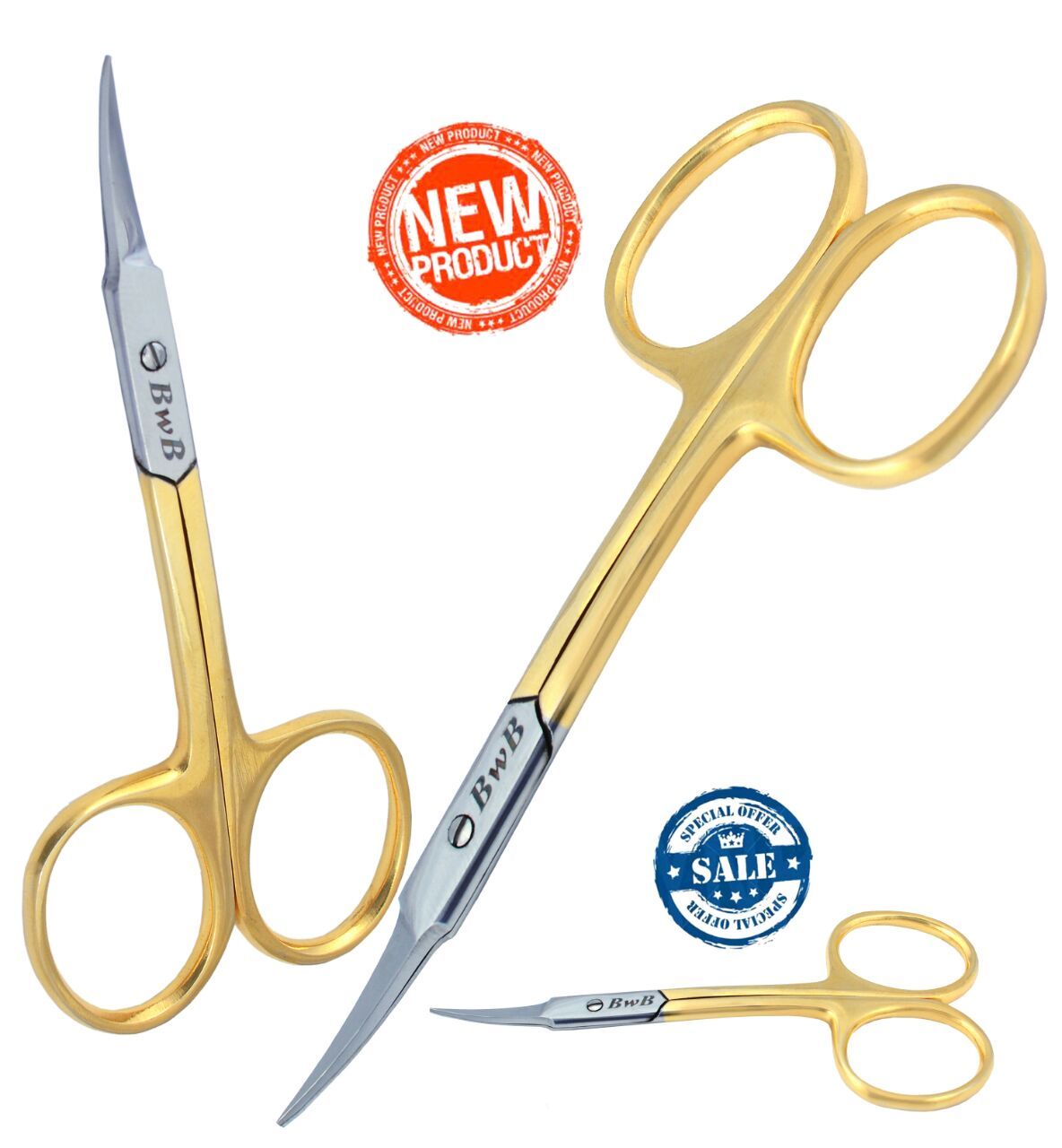BWB® SUPER SHARP CURVED EDGE CUTICLE NAIL SCISSORS ARROW POINT GOLD SILVER STEEL