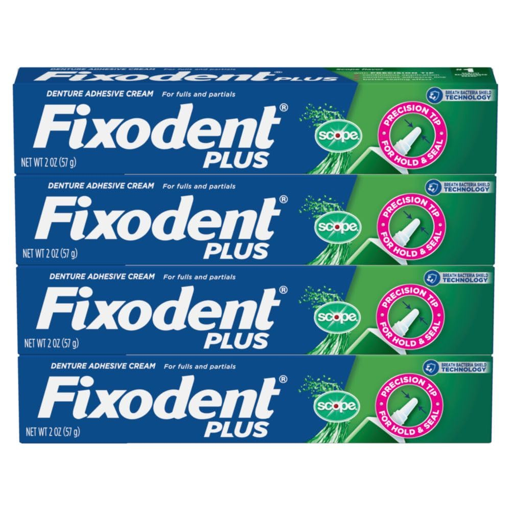 Fixodent plus Scope Secure Denture Adhesive 2.0Oz (Pack of 4)