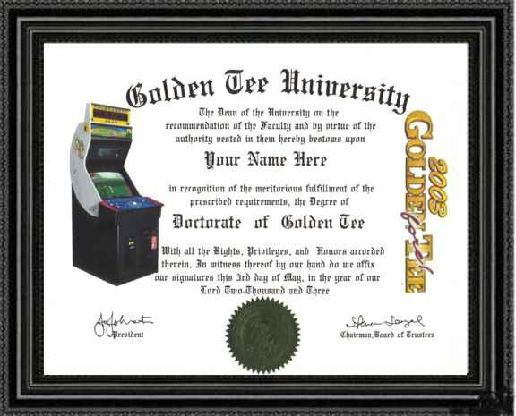 GOLDEN TEE Lover's Doctorate Diploma / Degree Custom Designed for YOU