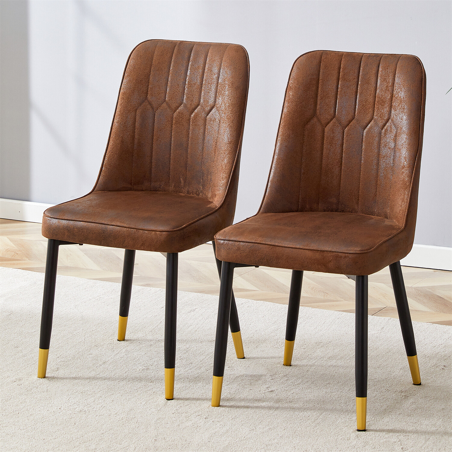 Set of 2/4 Dining Chairs Upholstered Chair w/ Metal Legs for Kitchen Dining Room