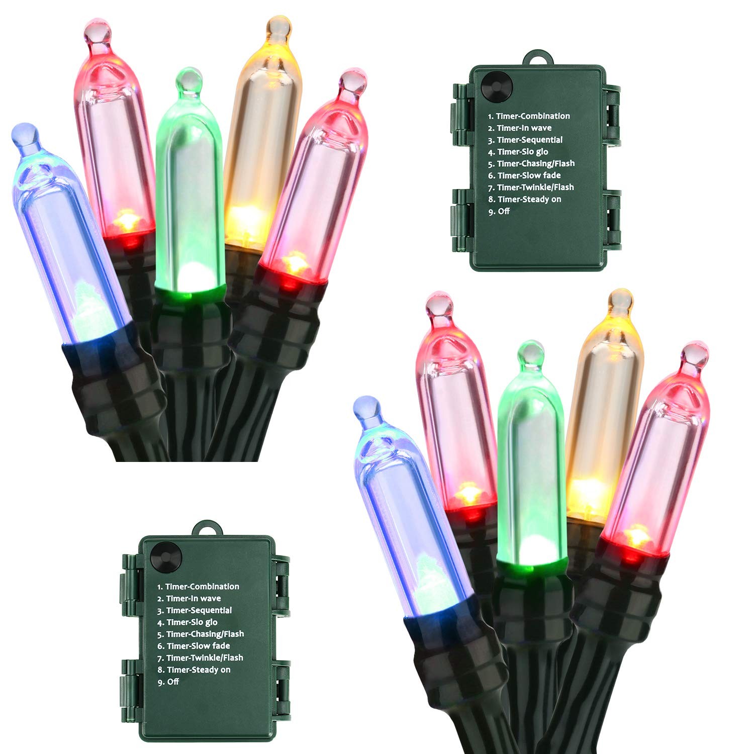 Christmas Lights Multicolor 2 Pack 17.94ft 50 Led Christmas String Lights Batter