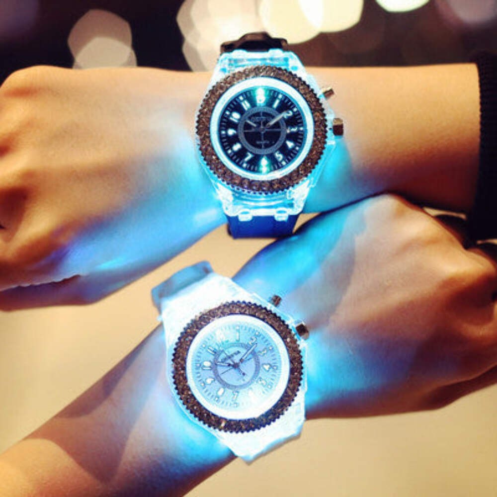 LED Luminous Watches Geneva Women Quartz Watch Women Ladies Silicone Bracelet Wa