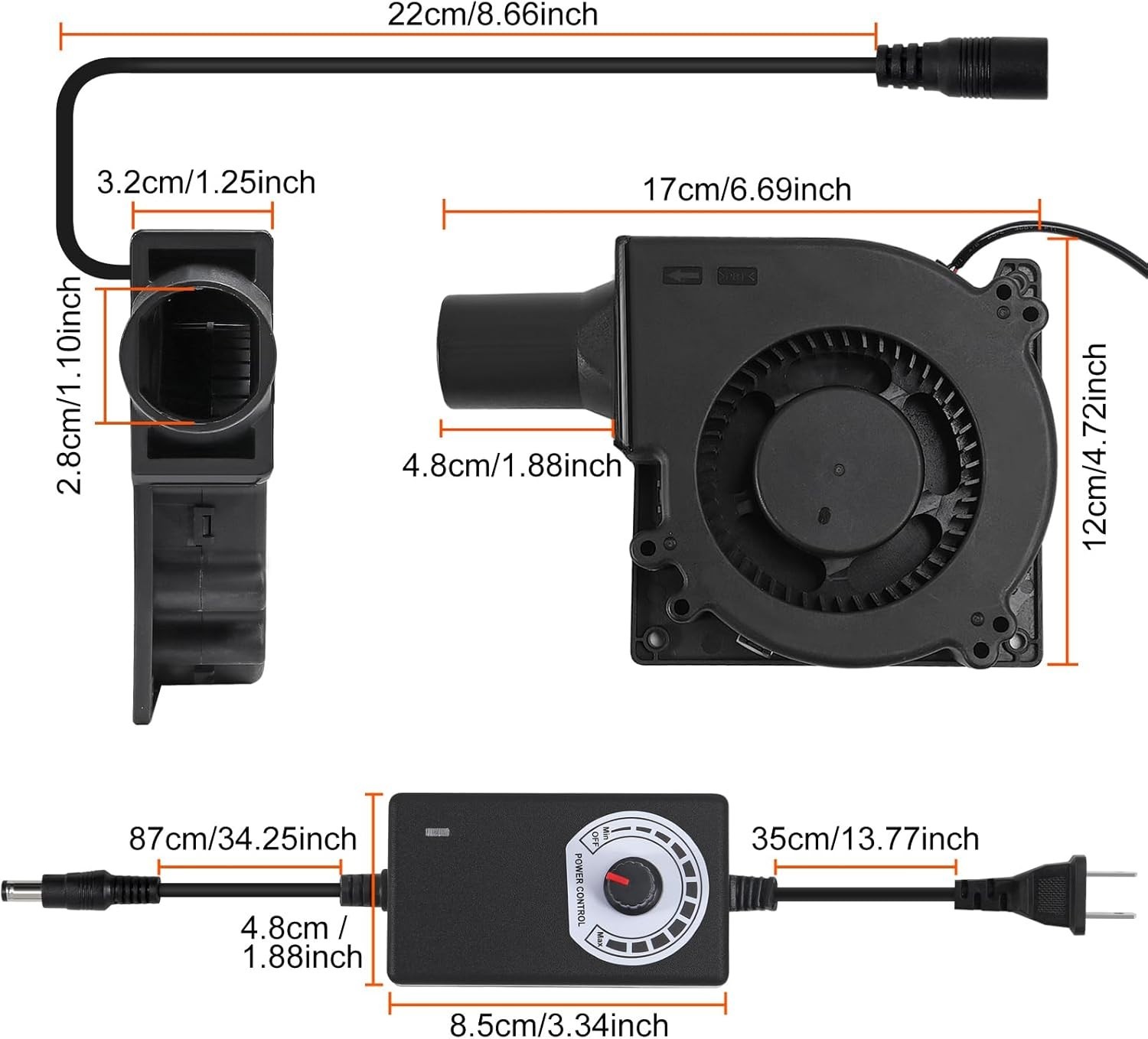 120mm 12V BBQ Blower Fan with Variable Speed Controller for Outdoor Cooking & Ve