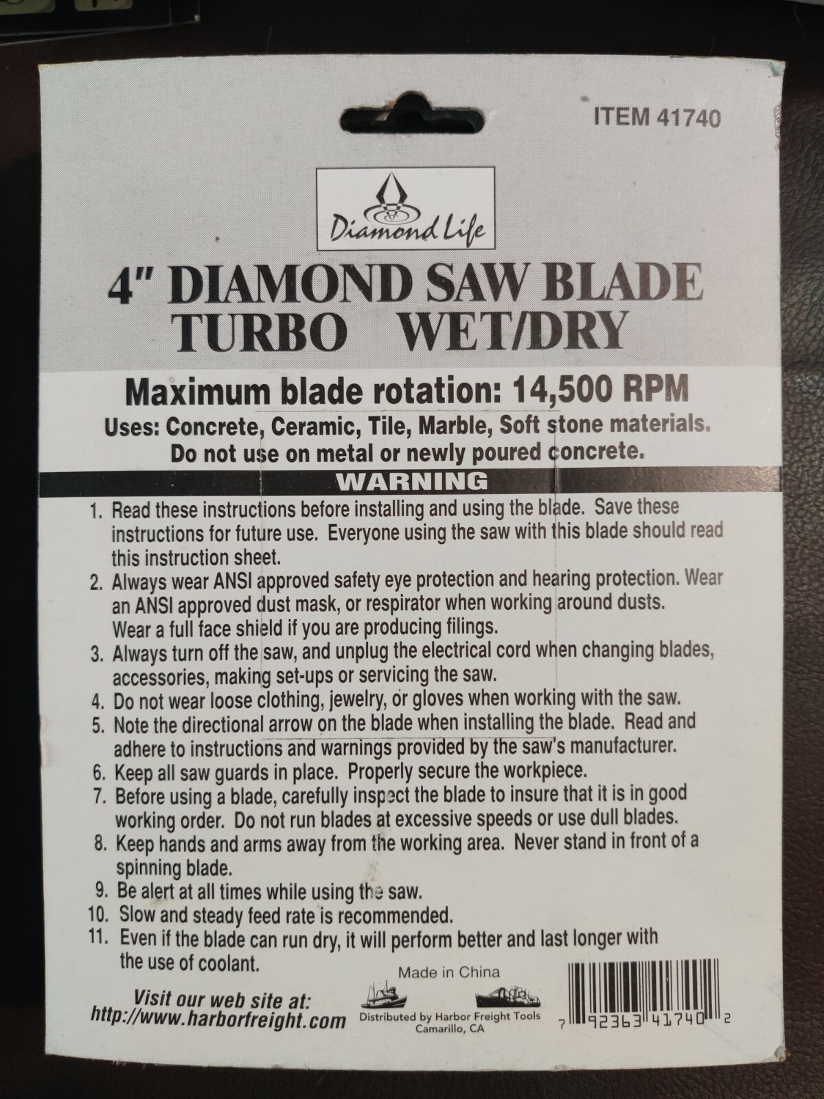 4" Diamond Saw Blade Turbo Wet / Dry