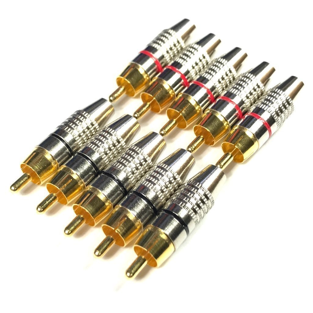 CESS RCA Plug Solder Gold Audio Video #19: 10-Pack, Black & Red