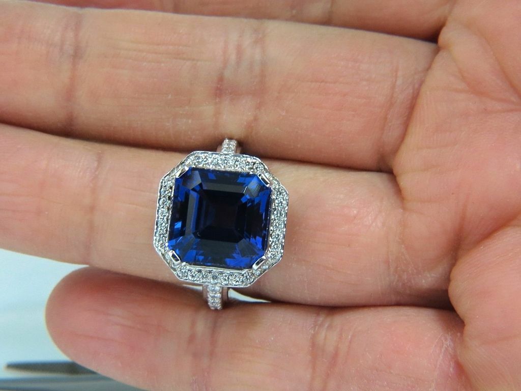19.00CT Square Ascher Cut Tanzanite Diamond Ring With Vivid Blue Aaacher 925 SS