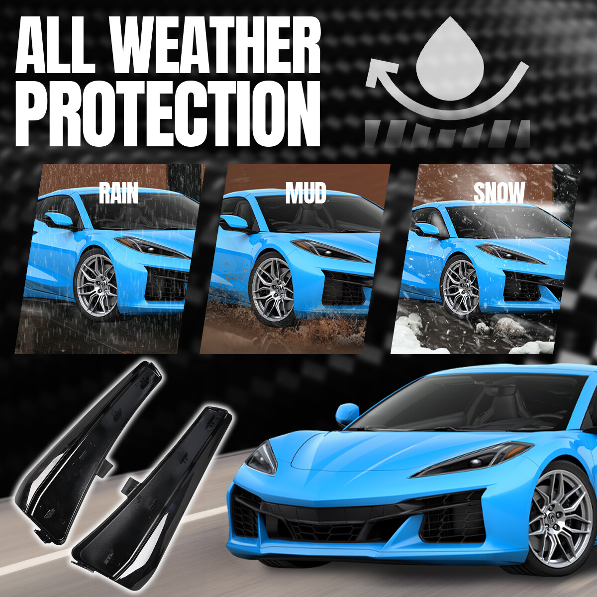 1 Set Gloss Black Rock Guards Extended Splash Mud Guard Flap For Corvette C8 Z06