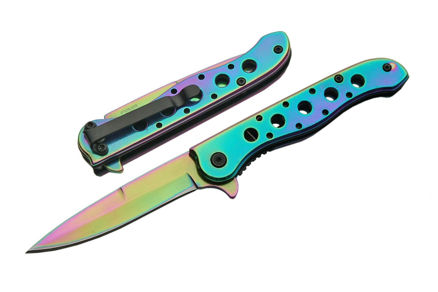 Spring-Assist Folding Pocket Knife | 7" Overall Rainbow Tactical Blade EDC
