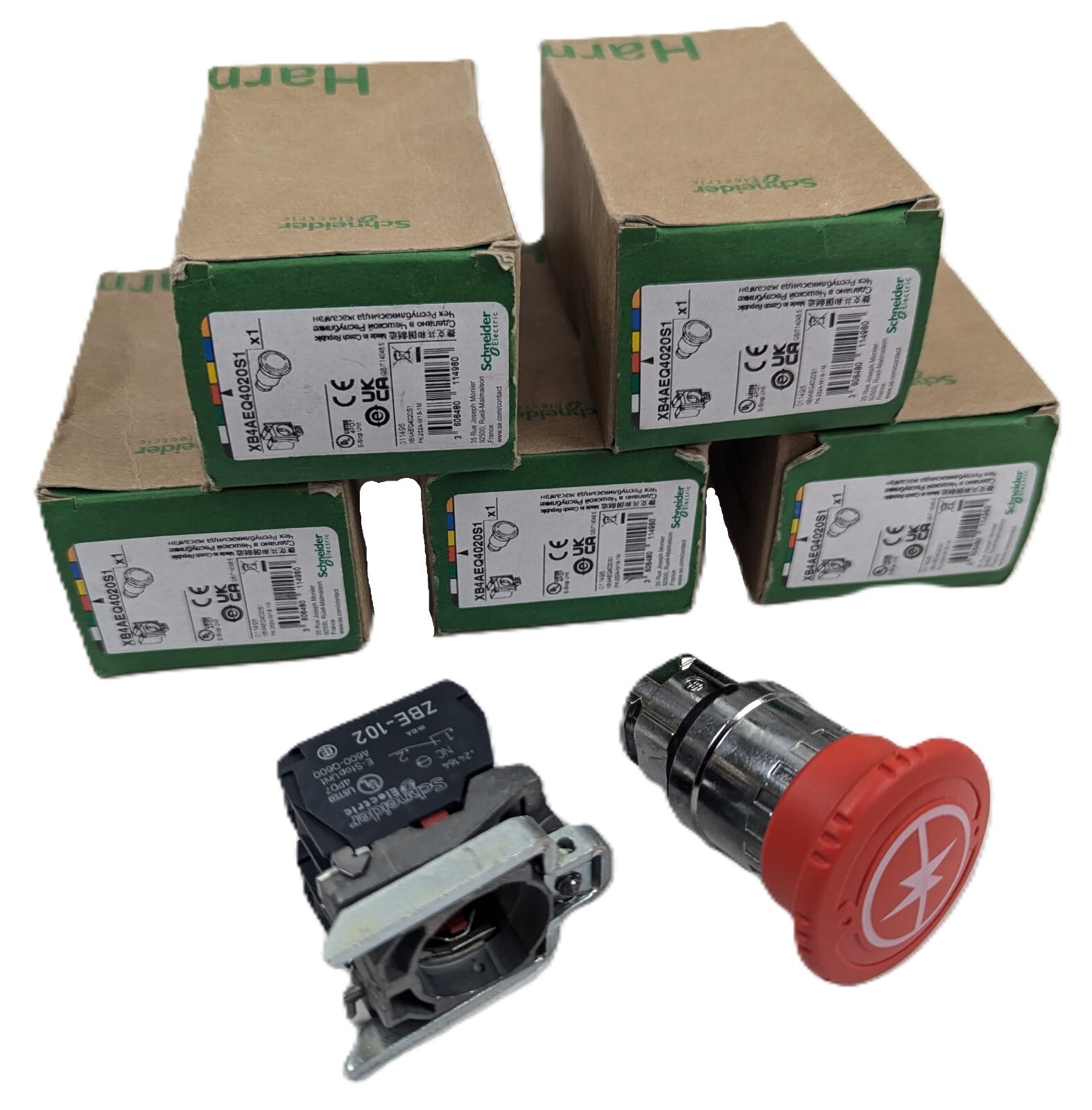 5 Schneider XB4AEQ4020S1 Push Button Switch Red with 2-NC Panel Mount 22mm NEW