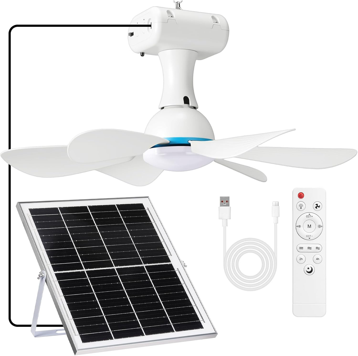 1 Set Solar Battery Powered Ceiling Fan Light with Remote Portable Gazebo Fan 12