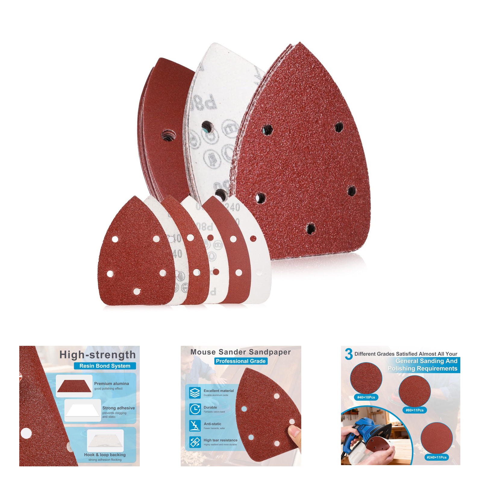 30 Pieces Detail Sander Sandpaper Set Assorted Grits 40 80 240 Hook and Loop