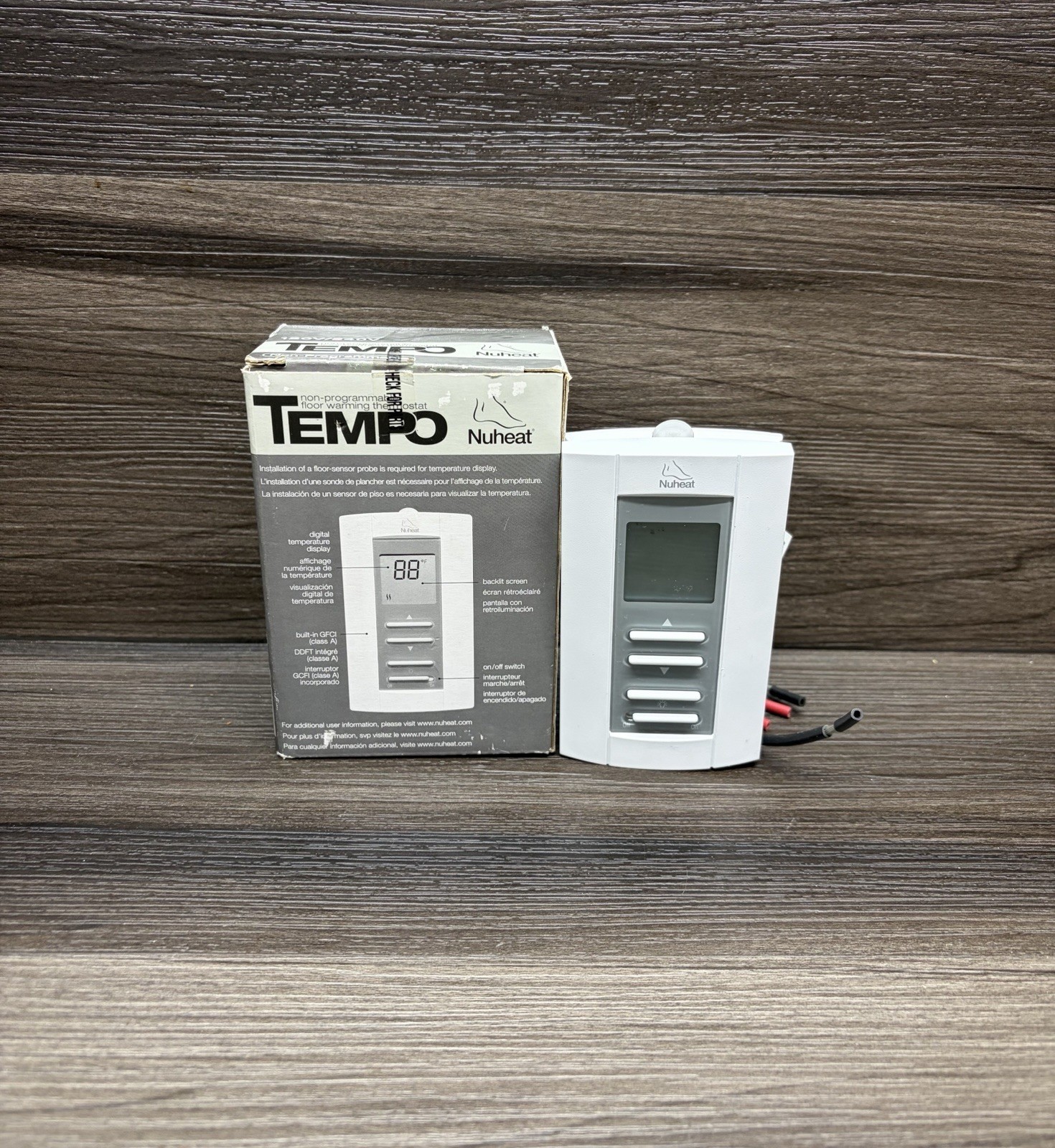 Nuheat Tempo Floor Warming Thermostat Non-Programmable GFCI Untested w/ Box
