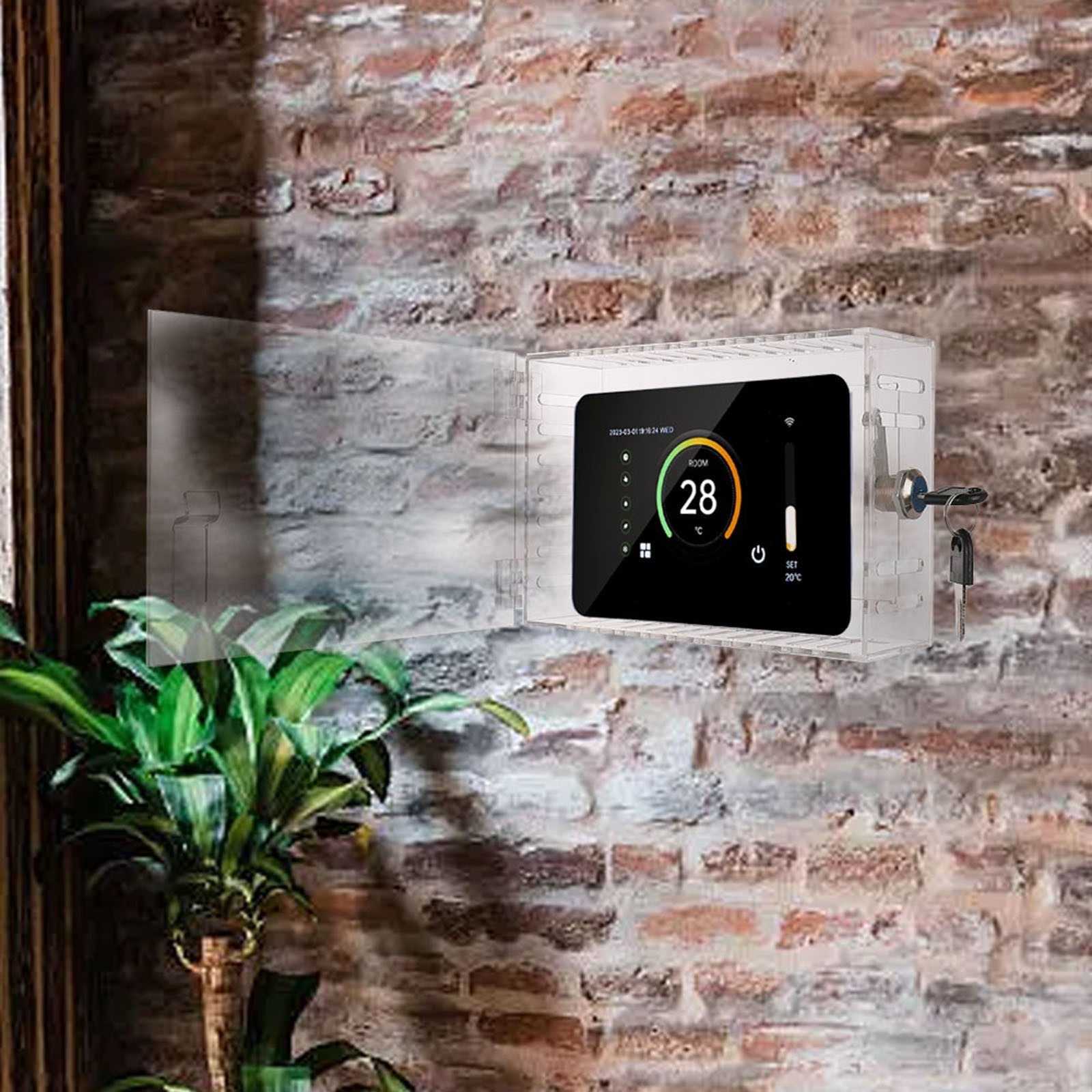 Transparent Lock Box for Thermostat with Key Clear PS Protective Cover
