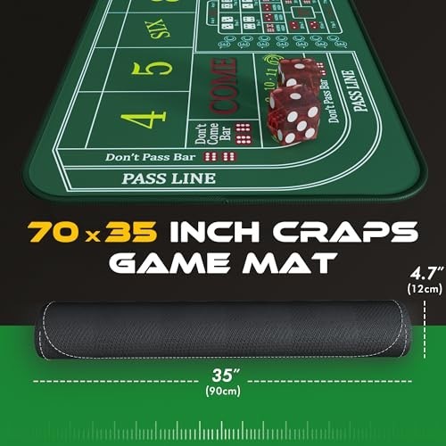 Craps Table Mat 70" x 35" with Poker Button & Storage Bag - Casino Game Layout