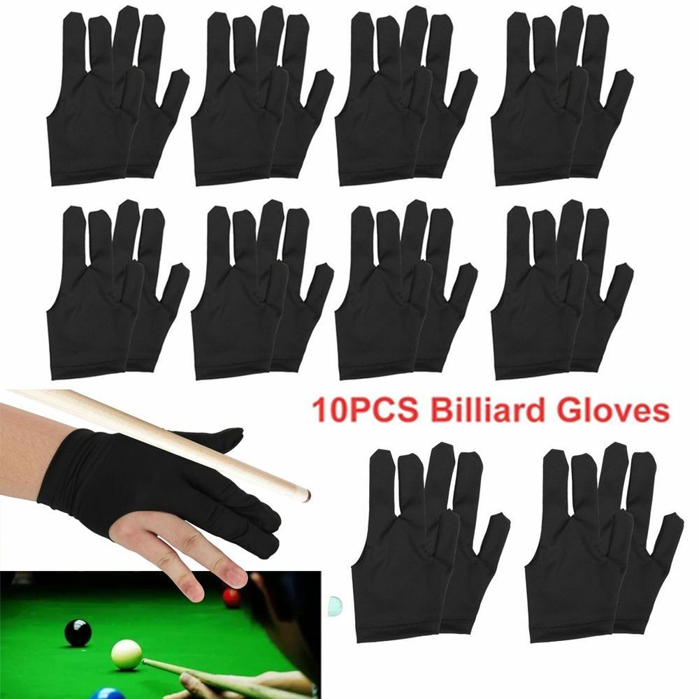 10PCS 3 Fingers Billiard Cue Pool Gloves Snooker Left Hand Nylon Accessories US