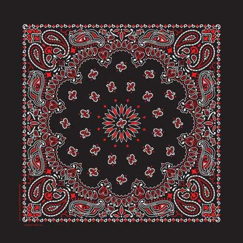 Hav-A-Hank USA Made Cotton Paisley Bandanna 22"X22" Black / White / Red