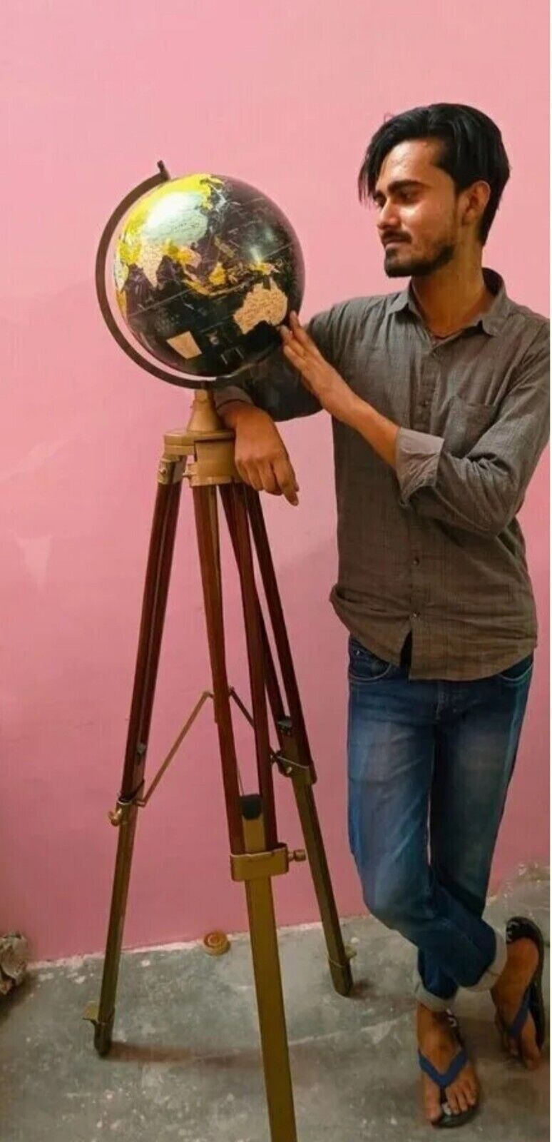 World Map Globe Antique Tripod Stand World Authentic Adjustable Modern Map Globe