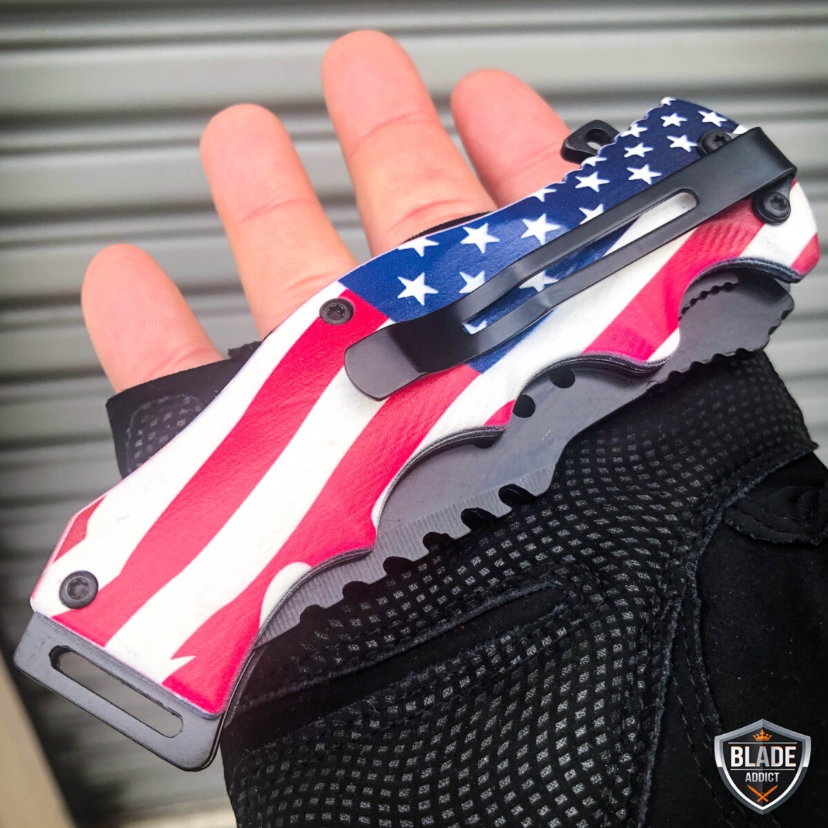8.5" CSGO Tactical USA American FLAG Spring Open Assisted Folding Pocket Knife