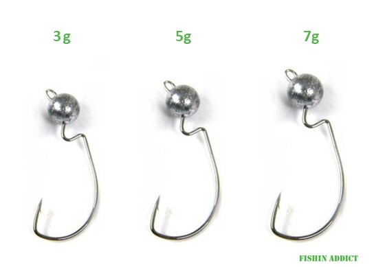 Offset Weedless Jig Head Hooks for Soft Lures - 3g 5g 7g - 5 pack FISHIN ADDICT