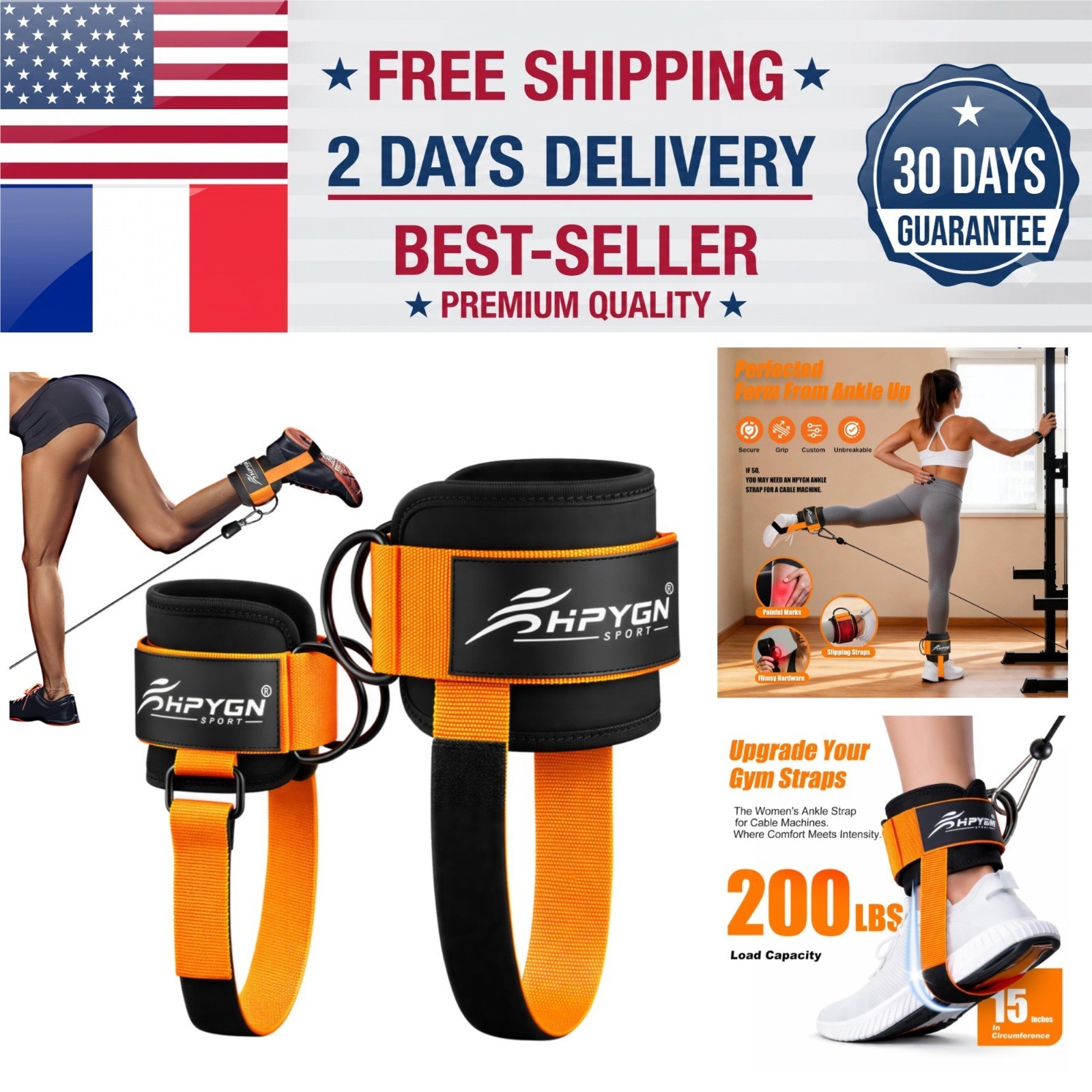 HPYGN Ankle Strap for Cable Machine - Padded Adjustable Ankle Cuffs