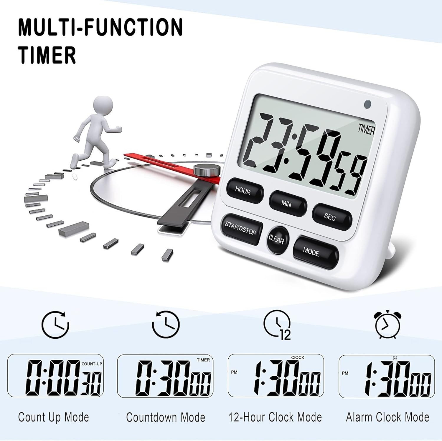 Digital Kitchen Timer with Mute/Loud Alarm Switch ON/Off Switch, 12-Hour Cloc...