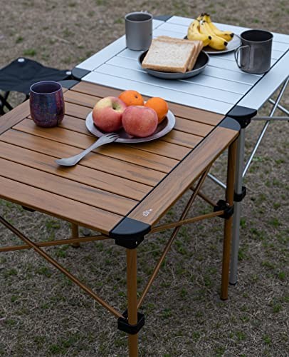 Lightweight Stable Alu. Folding Square Table Roll Up Top with Medium Nature