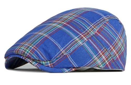 Plaid Newsboy Hats Retro Flat Cap Gatsby Cabbie Driving Hat for One Size Blue