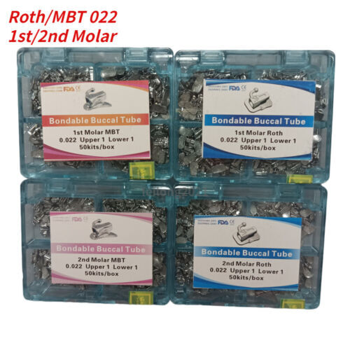 50Sets Dental Ortho Bondable Buccal Tubes 1st 2nd Molar Roth/MBT 022 Mesh Base
