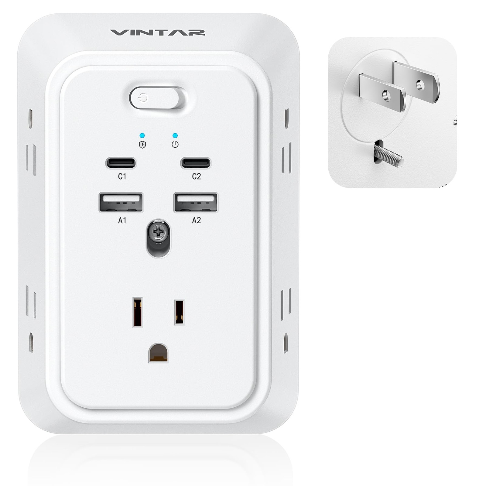 2 Prong to 3 Prong Outlet Adapter 5 AC 4 USB Surge Protector Mountable Wall Tap