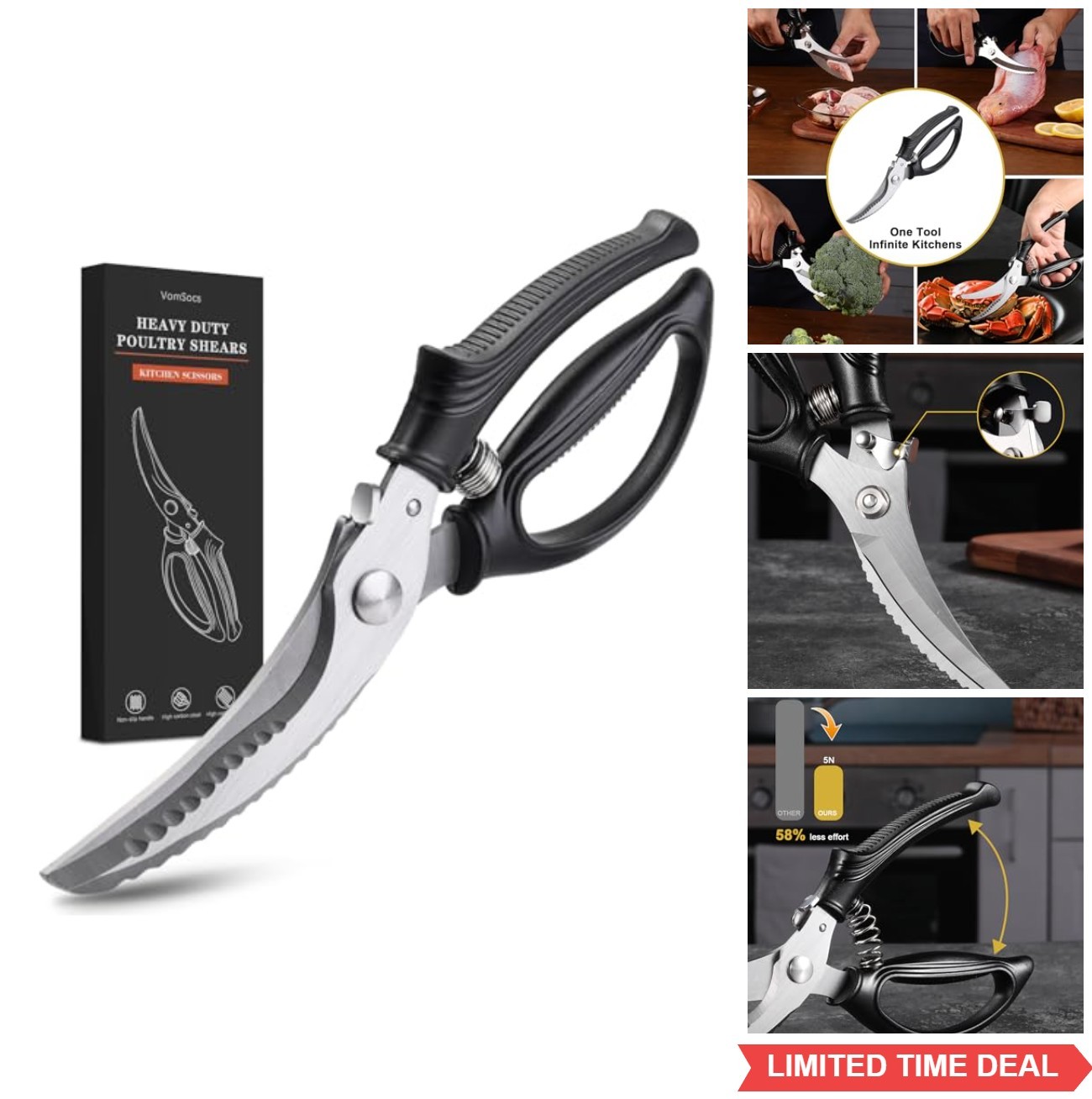 Poultry Shears Heavy Duty Kitchen Scissors Spring Loaded Safety Lock Chicken