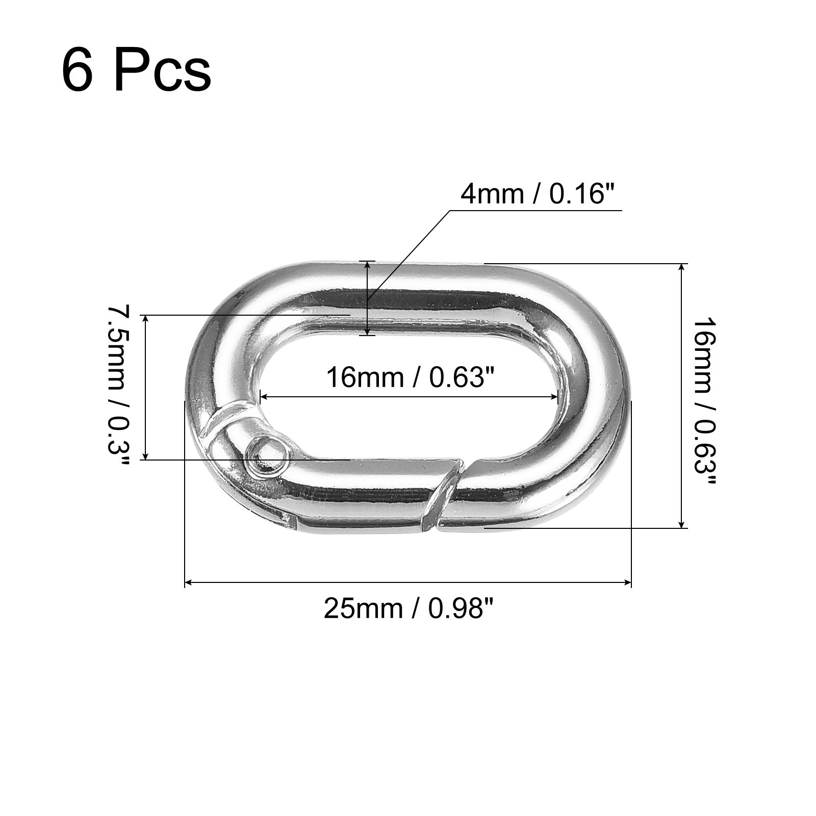 0.98" Spring Oval Ring Snap Clip Trigger for Bag Purse Keychain, 6Pcs Silver