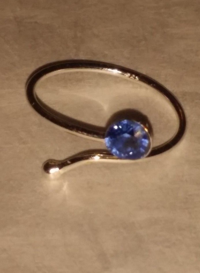 Sterling Silver 925 Toe Ring Wraparound Blue Crystal Adjustable
