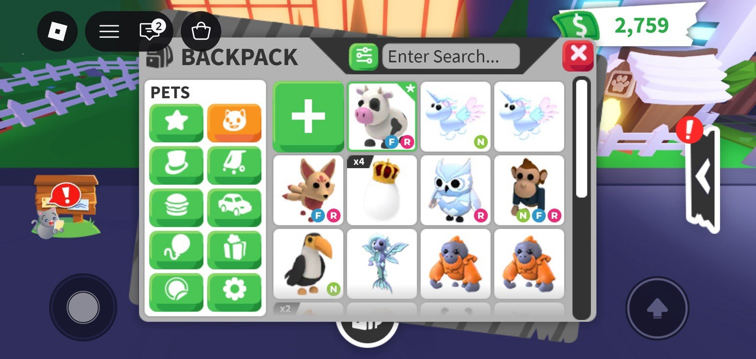 Adopt Me! Virtual Pets Backpack Inventory Neon Flyable Rideable