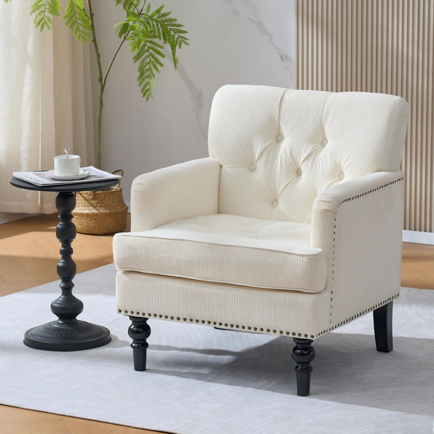 Corduroy Accent Chairs Modern Lounge Armchair w/ Solid Wood Legs for Living Room
