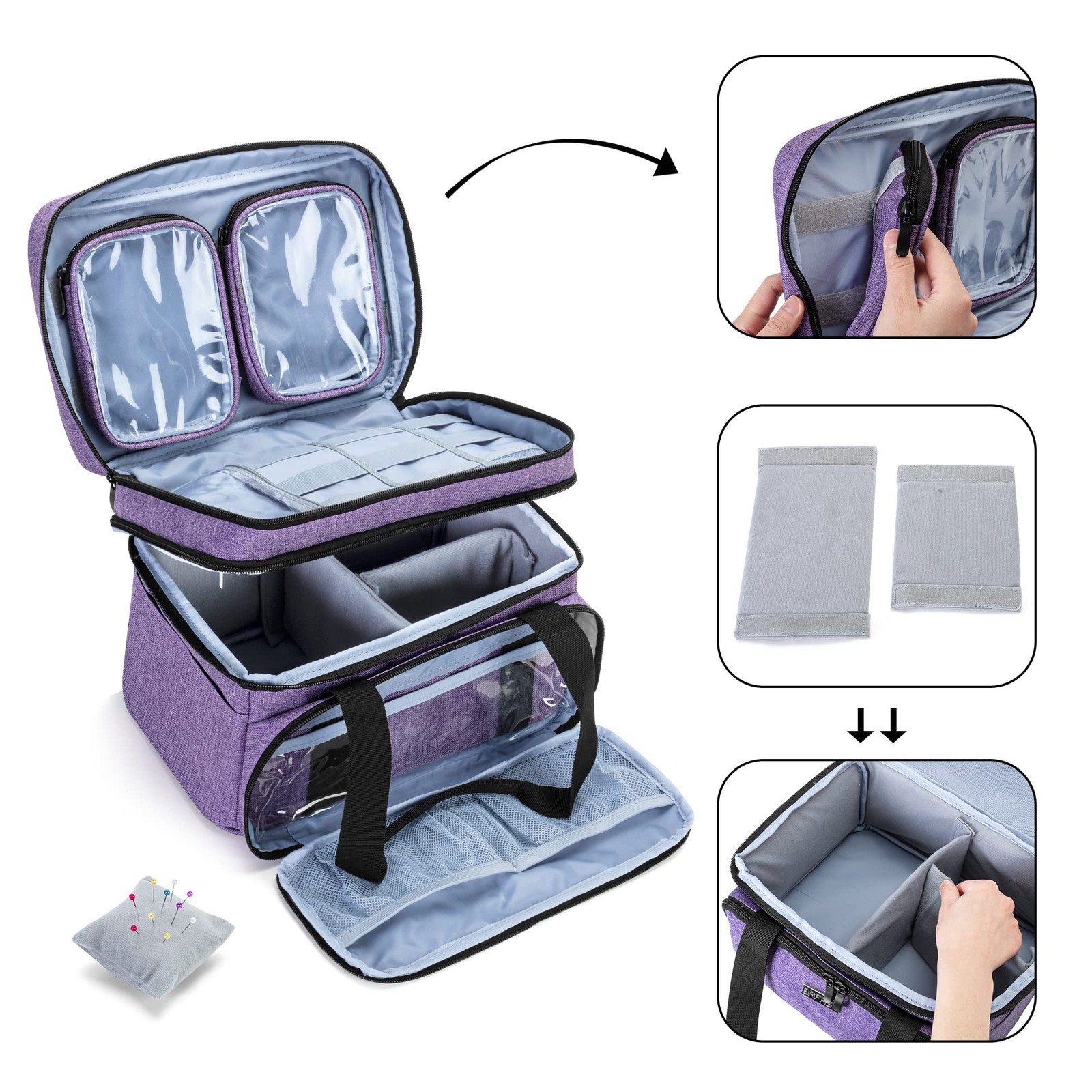 BAFASO Double Layer Sewing Accessories Organizer with 2 Detachable Purple